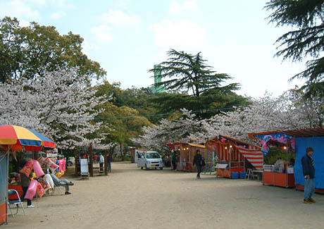 桜の開花時期には延命公園の広場に露店もたくさん出る