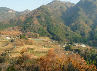 左は上岩戸小学校。右は栃木集落