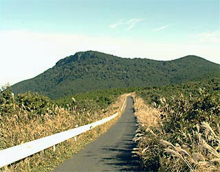 後方は平戸島の最高峰「安満岳(514m)」と狭い道路