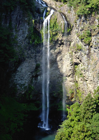 豊富な水が雄滝と雌滝の二筋に分かれている
