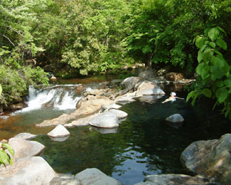 黒川温泉の旅館「山みず木」の露天風呂（混浴）