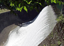 白水溜池堰堤（白水ダム）は曲線で水流が落ちる