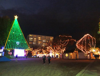 南ゲートから公園に入ると巨大クリスマスツリーがある