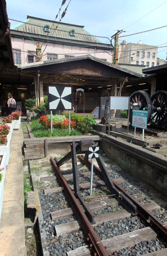 司港駅は鹿児島本線の起点駅。車止標識と線路で組んだ山形の車止