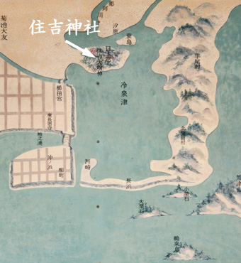 鎌倉時代に書かれた古図では住吉神社は海に突き出た半島にある