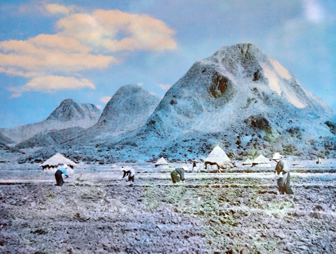 石灰岩が採掘される前の香春岳 （たぶん、昭和の始め頃と思われる）